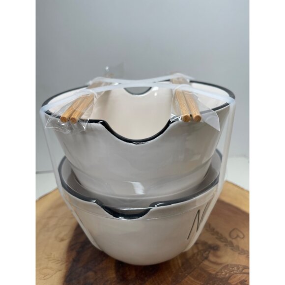 Rae Dunn Ceramic Ramen Bowl Set W/ Bamboo Chopsticks Microwave Safe NEW! - Picture 3 of 8